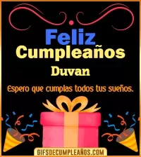 Mensaje de cumpleaños Duvan